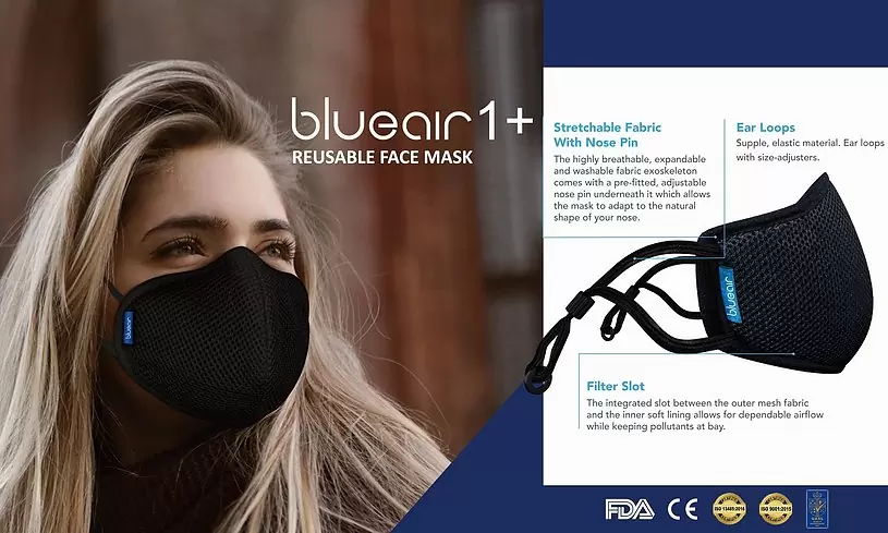 Face Mask -Blueair 1+ Unisex 6 Layer Re-usable - Black - Image 2