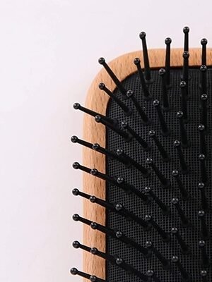 wood hair brush close up