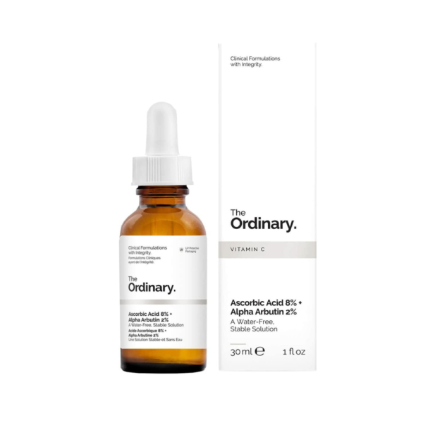 the ordinary ascorbic acid 8 plus alpha arbutin 2 bottle and box