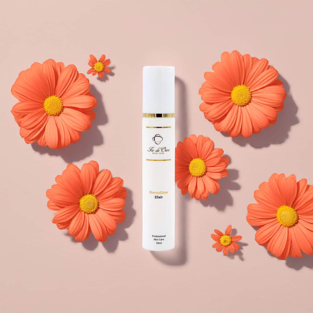 Image showing a bottle of the best vitamin c serum for glowing skin Fio de Ouro EternaGlow Elixir