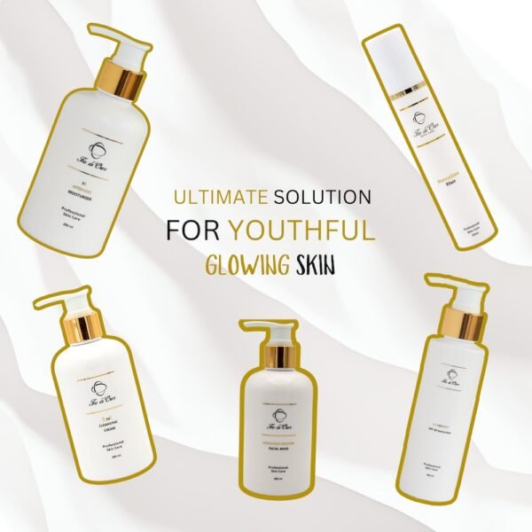 image of all diode ouro skin care gift set line and Eternaglow elixir vitamin c serum for face