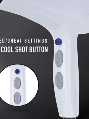 Ikonic Pro 2500+ hair dryer white with cool shot button