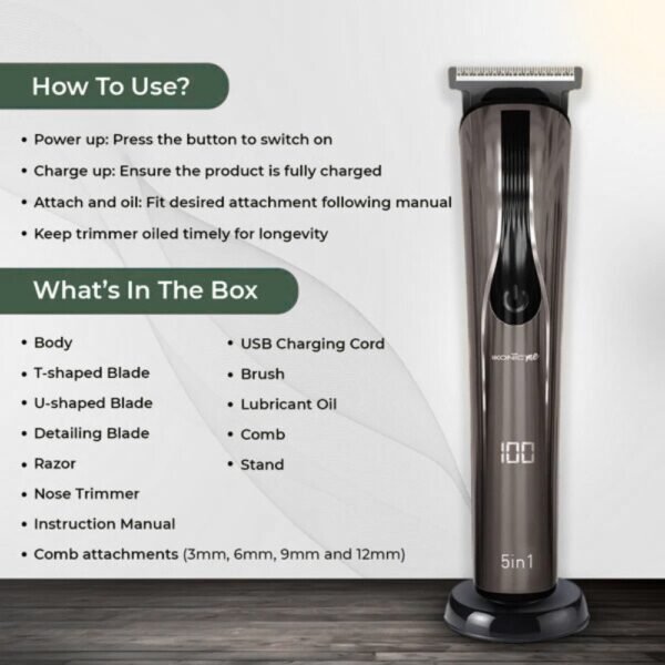 Ikonic 5 in 1 Groomer Trimmer contents