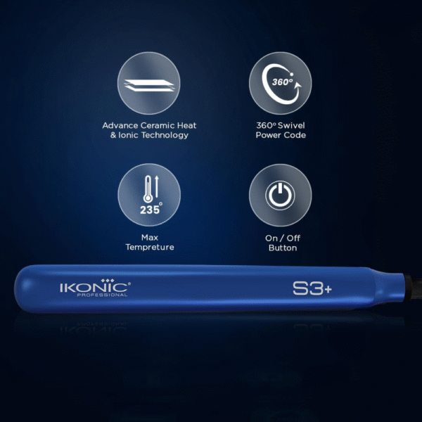Ikonic S3+ Electric Hair Straightener (Blue & Black) features